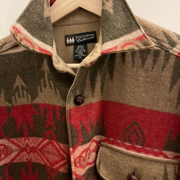 Men's Banana Republic Coat Wool Blend Cabinwear Aztec Southwest Design Medium - Picture 2 of 5